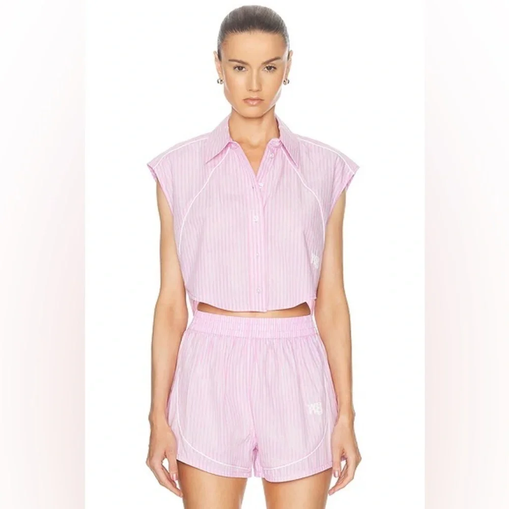 *SET* ALEXANDER WANG Matching Poplin Cropped Sleeveless Top & Shorts Size XS NWT